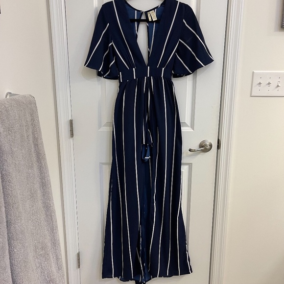 Navy & White Striped Romper - Picture 1 of 4